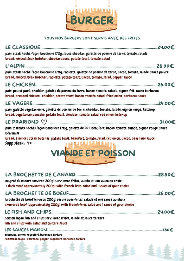 LE PRARIOND - Restaurant d'Altitude Valmorel - Menu Image 2