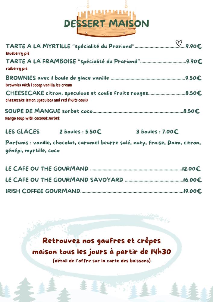 LE PRARIOND - Restaurant d'Altitude Valmorel - Menu Image 4